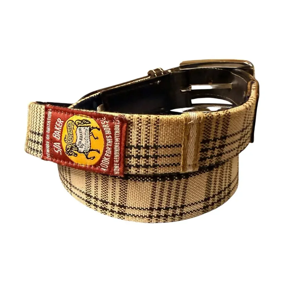 Baker Equine Couture Unisex Classic Plaid Belt Cream Black Brown Sz S (32-33)